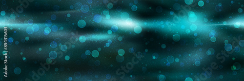 Sparkling teal blue gradient seamless pattern with bokeh effect. Fantastic bg with bubbles and blurred circles. Abstract vector illustration with gradient mesh and overlay texture