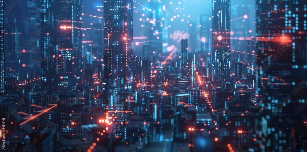 A high-tech cityscape with digital networks and data points showcases a futuristic urban environment where technology and connectivity are seamlessly integrated. A high-tech cityscape with digital networks and data points showcases a futuristic urban environment where technology and connectivity are seamlessly integrated.