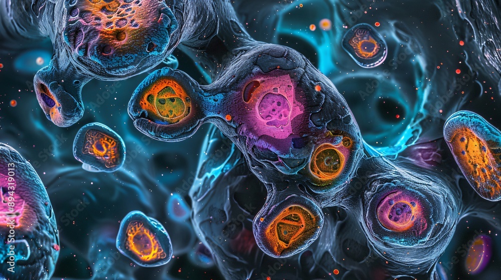Photo microscopy of cells under a microscope Photo microscopy of cells under a microscope