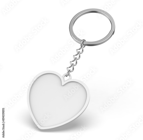 Heart shape pendant keychain ring blank template 3d render illustration.