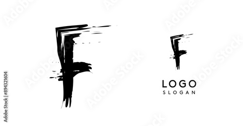 Brushstroke handdrawn letter F. Creative modern logo design, grunge imprint stylish initial logotype for corporate branding, business identity, and professional logos. Vector illustration
