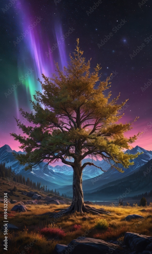 Lone Tree Under the Aurora Borealis. Lone Tree Under the Aurora Borealis.