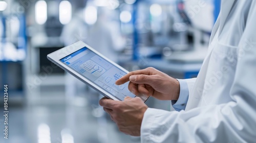 Scientist working with a digital tablet in a modern lab