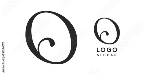 Elegant calligraphic logo. Stylish letter O, sleek typography for branding, signage, corporate identity. Suitable for fashion, beauty, luxury brands, modern minimalist template. Vector illustration.