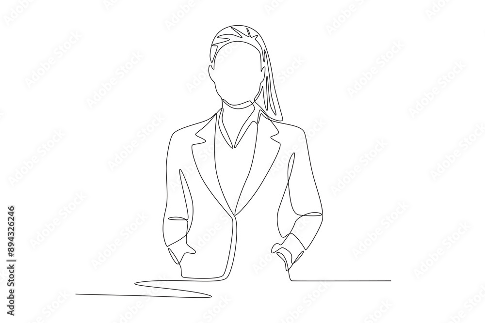 Business woman posing. African woman in business concept one-line drawing Business woman posing. African woman in business concept one-line drawing