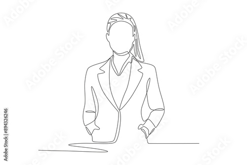 Business woman posing. African woman in business concept one-line drawing