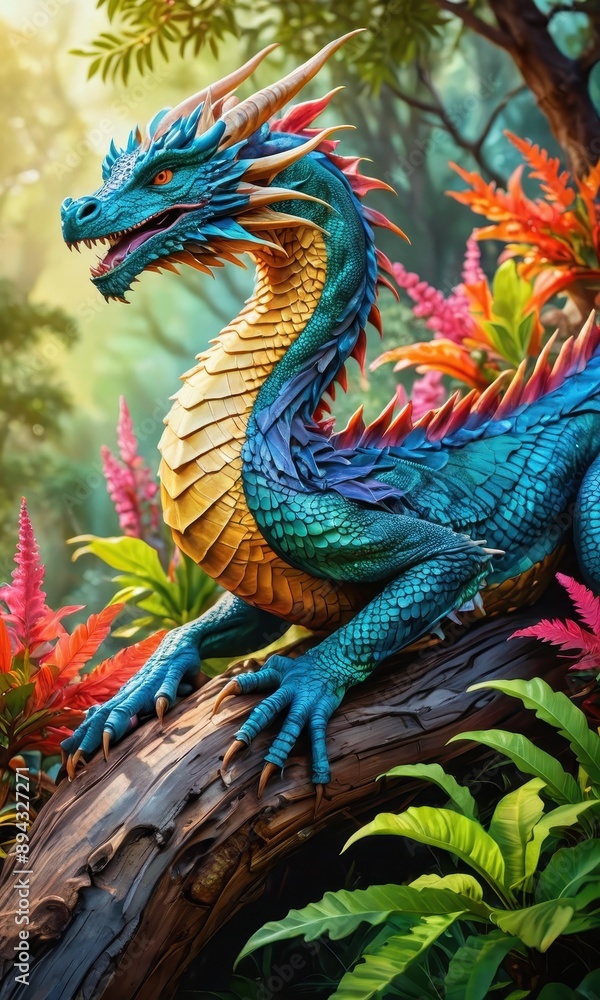 Majestic Dragon in Lush Jungle. Majestic Dragon in Lush Jungle.