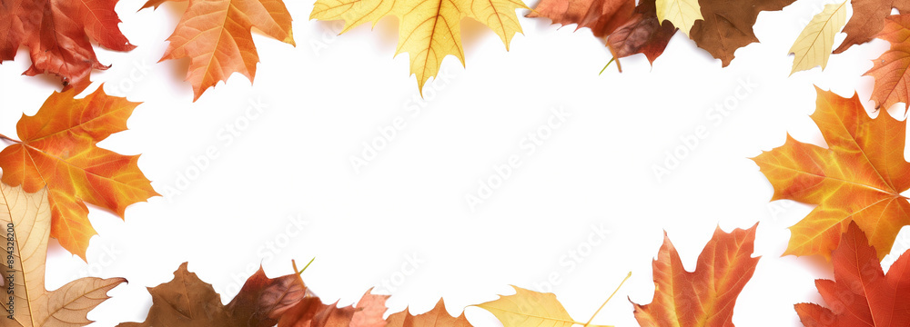 A frame made of autumn leaves on white background A frame made of autumn leaves on white background