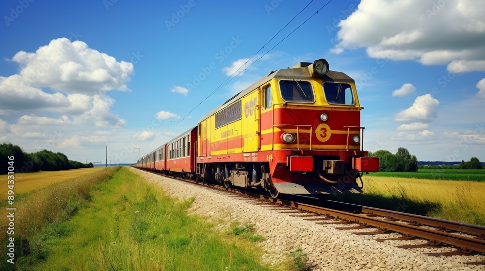 Fototapeta premium Cargo train transporting container on railway track for efficient transportation