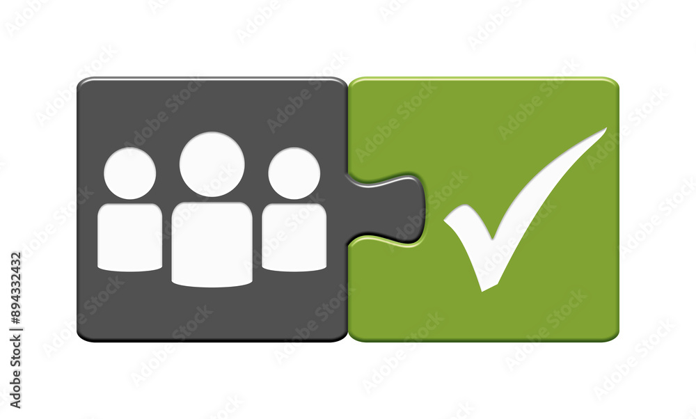 Drei Personen: Puzzle Button grau grün Drei Personen: Puzzle Button grau grün