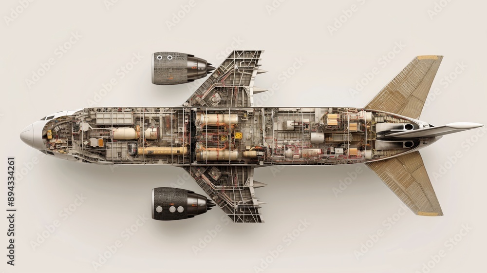Top view cutaway of an aircraft showing the internal structure ...