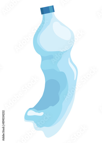 Crumpled bottle icon. Broken plastic bottle, empty plastic container, recyclable garbage eco concept. Recycling waste element. Vector isolated illustration