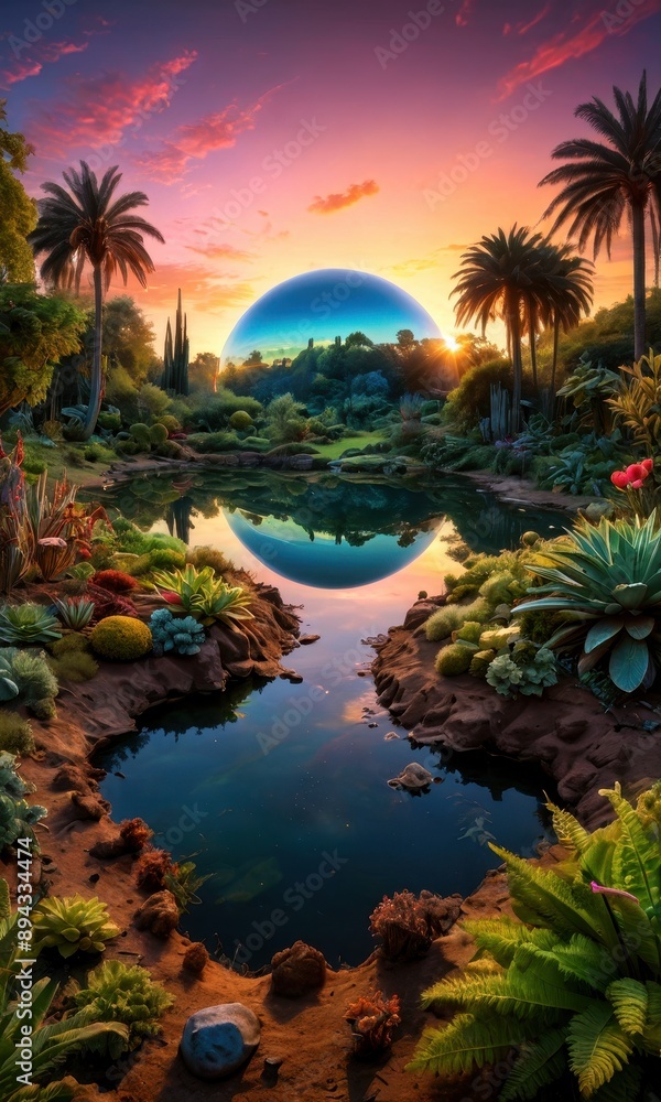 Surreal Sunset Reflection in a Tropical Oasis. Surreal Sunset Reflection in a Tropical Oasis.