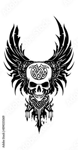 Skull and Wings tribal tattoo