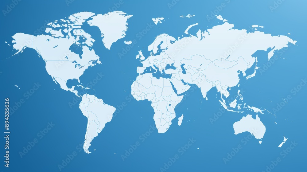 Educational world map with flat continents on blue background for geography lessons Educational world map with flat continents on blue background for geography lessons