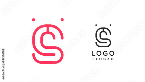 Stylized letter S, tech-inspired typography logo, unique extraterrestrial civilization symbol ancient inscriptions for creative branding, tech logo. Nordic runes monogram, abstract linear logotype