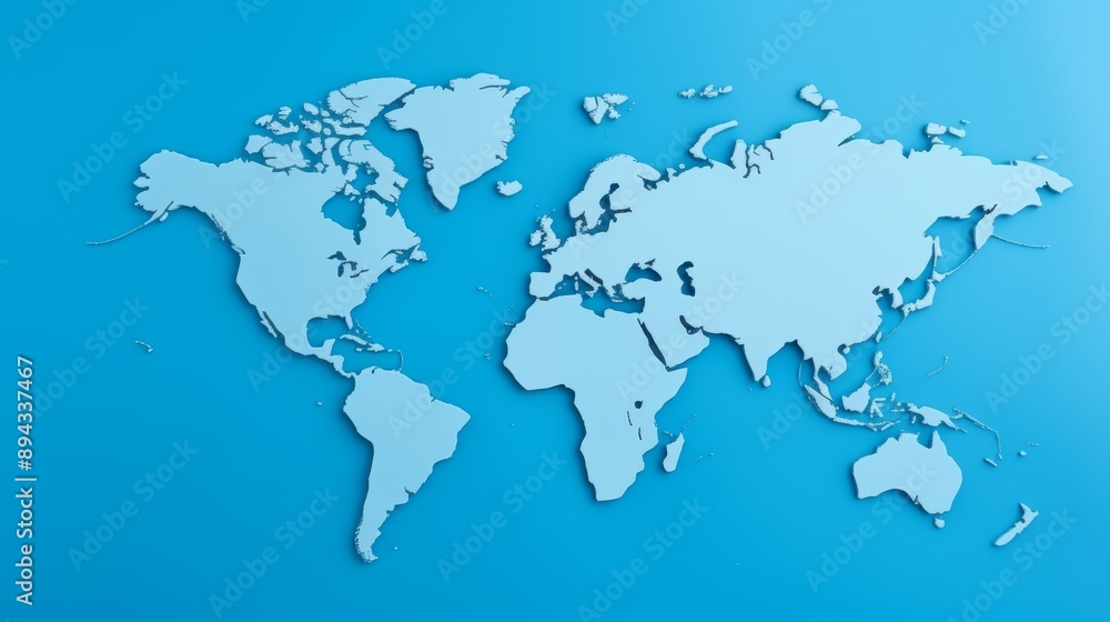 Minimalist world map with blank continents on serene blue background for versatile use Minimalist world map with blank continents on serene blue background for versatile use