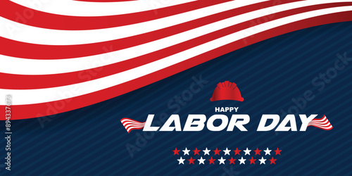 Happy labor day USA celebration vector illustration with american flag, and map. with editable text effect. 100% can be canged. good for banner, poster, flyer, social media post template, ETC