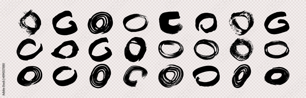 Set of black grunge brush strokes in circle form Set of black grunge brush strokes in circle form
