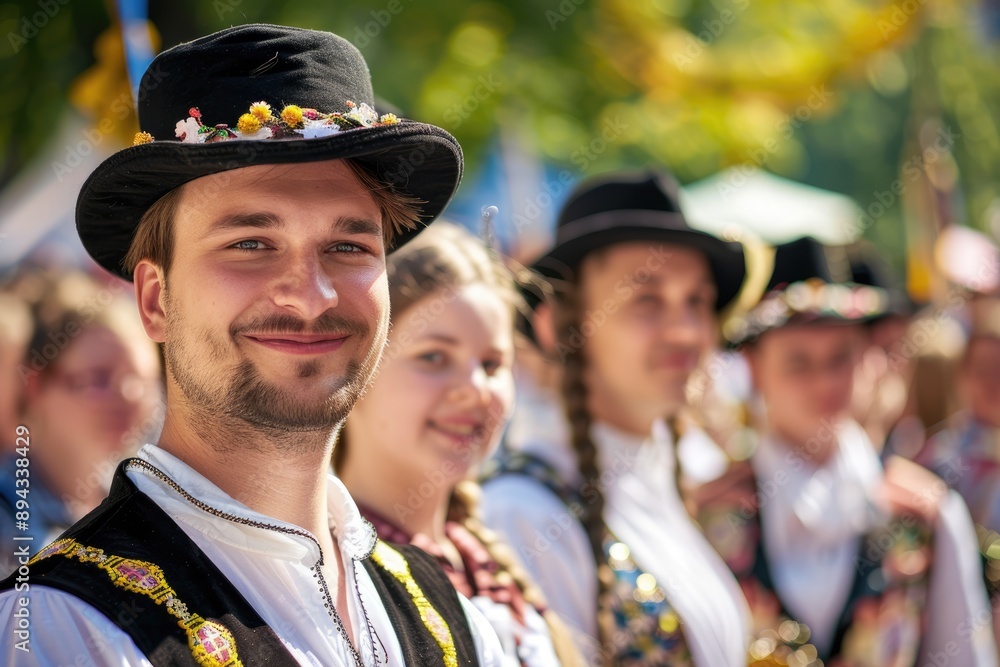 Smiling man in traditional Bavarian costume at Oktoberfest Smiling man in traditional Bavarian costume at Oktoberfest