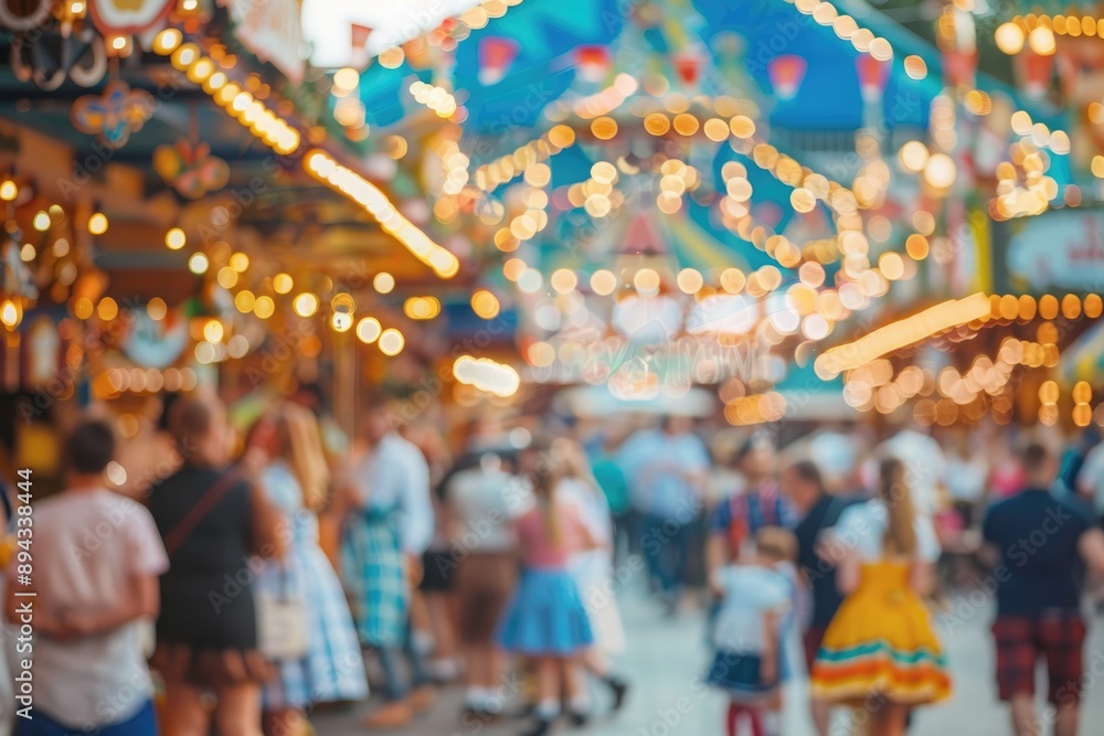 Blurred Oktoberfest celebration scene with lights and people Blurred Oktoberfest celebration scene with lights and people