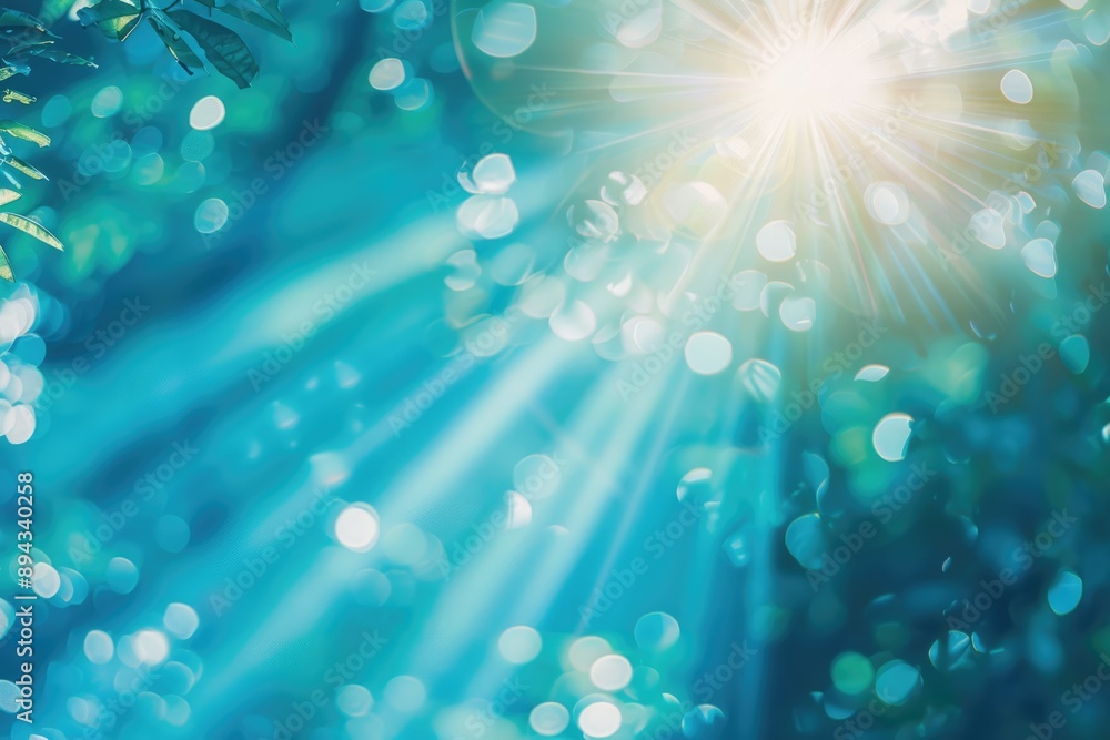 Blue sunshine flare in summer tropic background symbolizing hope. Blue sunshine flare in summer tropic background symbolizing hope.