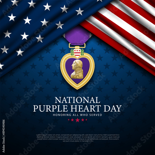 National Purple Heart Day August 7 Background Vector Illustration