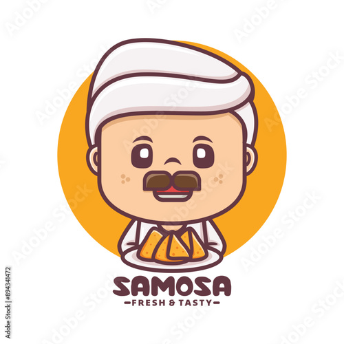 Arabic chef mascot logo with samosa