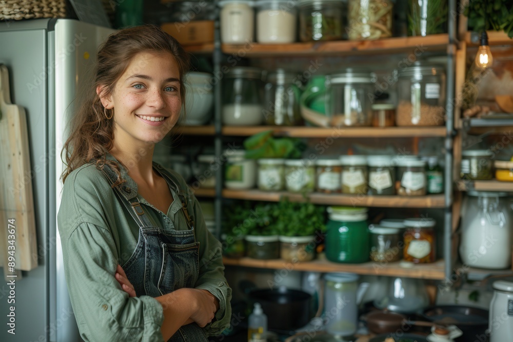 Eco-Friendly Lifestyle: Woman Organizing a Zero-Waste Kitchen for Sustainable Living Eco-Friendly Lifestyle: Woman Organizing a Zero-Waste Kitchen for Sustainable Living