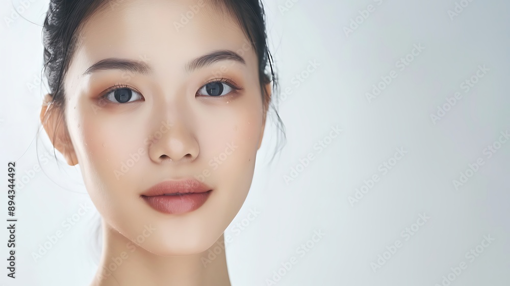 Obraz premium Portrait of a Beautiful Young Women with Clean Radiant White Facial Skin for the Natural Beauty Fashion Concept.