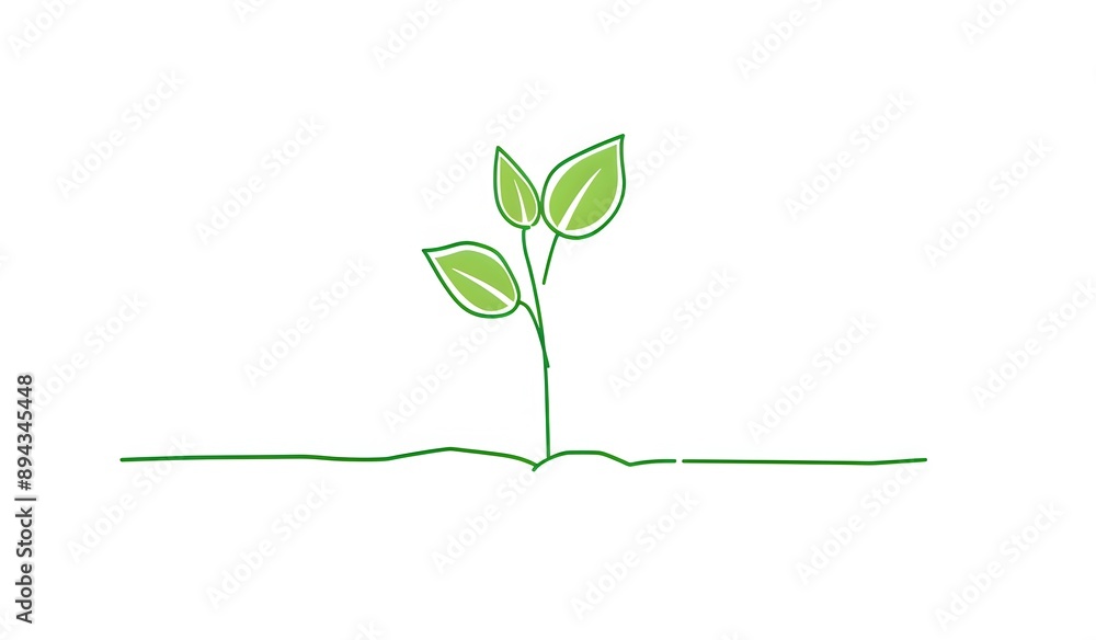 one line drawing of plant sprout growing, simple minimalistic style, white background one line drawing of plant sprout growing, simple minimalistic style, white background