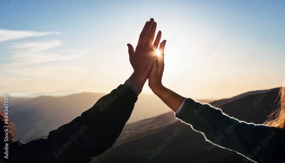 Fototapeta premium high fives, achieving together and shaking hands
