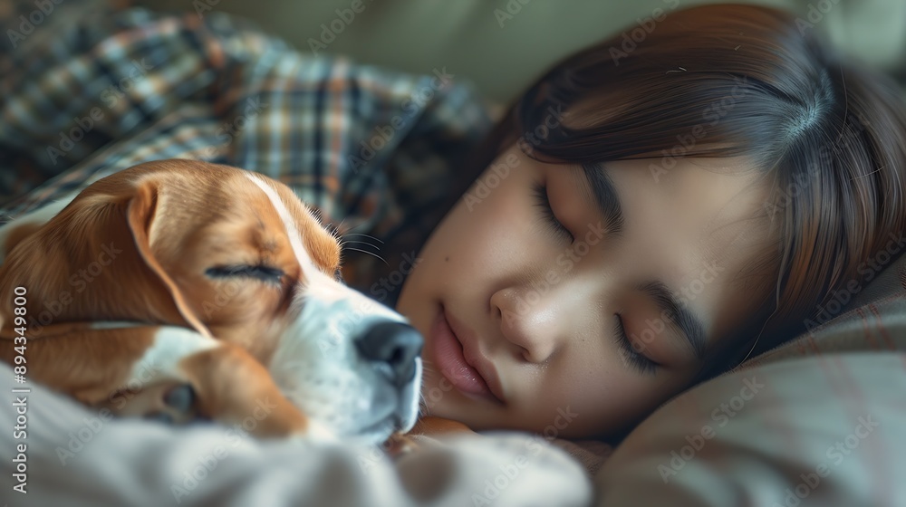 Embracing the essence of trust and love a young Asian woman and her Beagle dog nap together on the sofa in their living room highlighting their bond and togetherness Pet love : Generative AI Embracing the essence of trust and love a young Asian woman and her Beagle dog nap together on the sofa in their living room highlighting their bond and togetherness Pet love : Generative AI