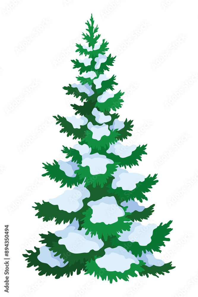 Fir tree with snow. Winter snow-covered spruce. Green fluffy pine isolated on white background Fir tree with snow. Winter snow-covered spruce. Green fluffy pine isolated on white background