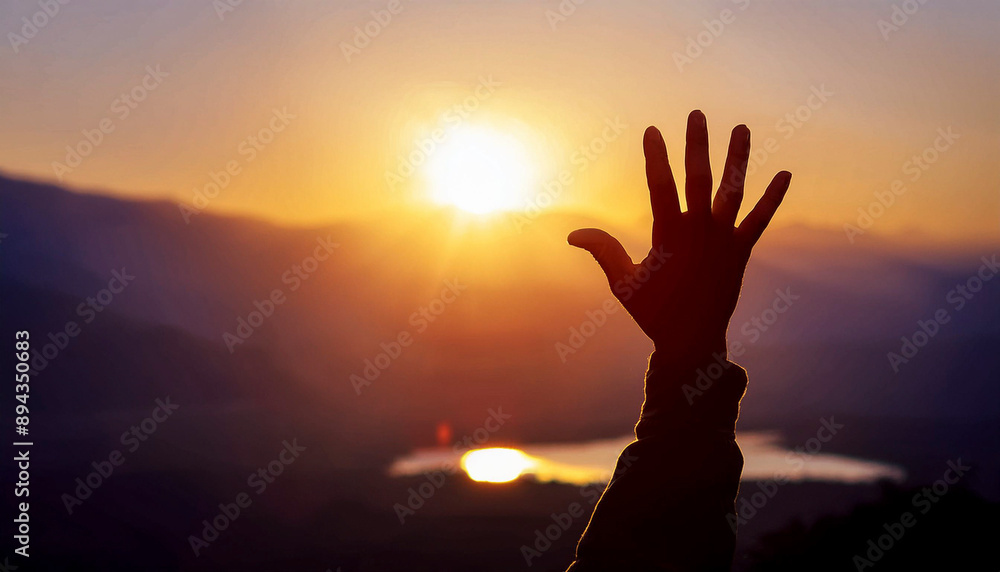 Fototapeta premium silhouette image of greeting with hand