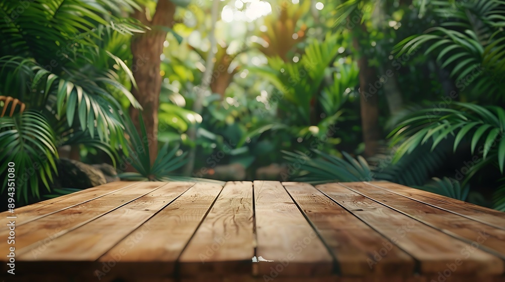 Table top wood counter floor podium in nature outdoors tropical forest garden blurred green jungle plant backgroundnatural product present placement pedestal stand displayspring or sum : Generative AI Table top wood counter floor podium in nature outdoors tropical forest garden blurred green jungle plant backgroundnatural product present placement pedestal stand displayspring or sum : Generative AI
