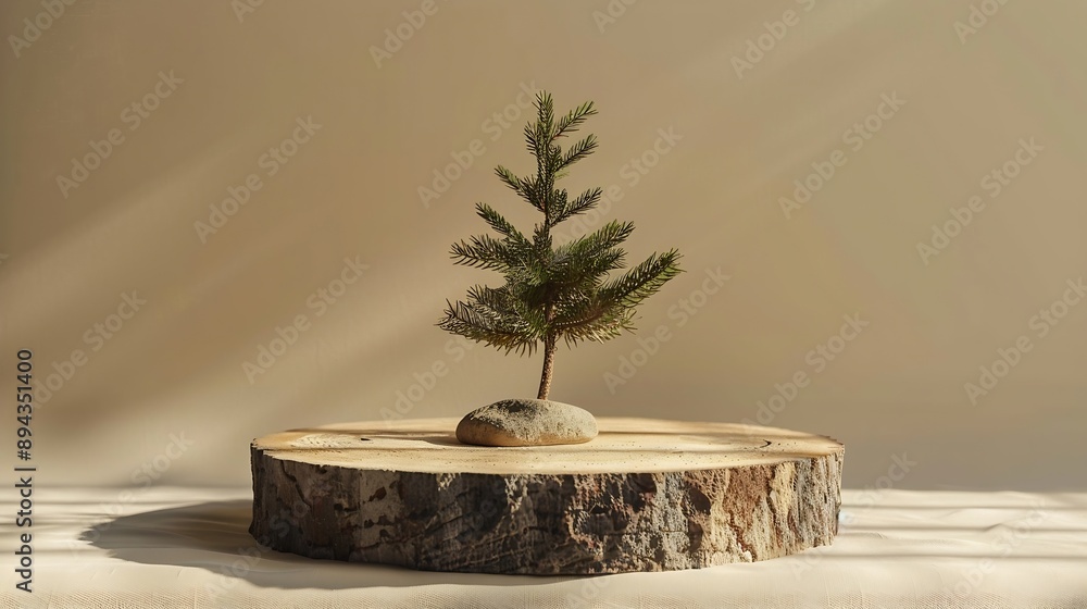 Wooden eco rustic pine tree wood stone platform podium on light beige background Minimal empty display product presentation scene : Generative AI Wooden eco rustic pine tree wood stone platform podium on light beige background Minimal empty display product presentation scene : Generative AI