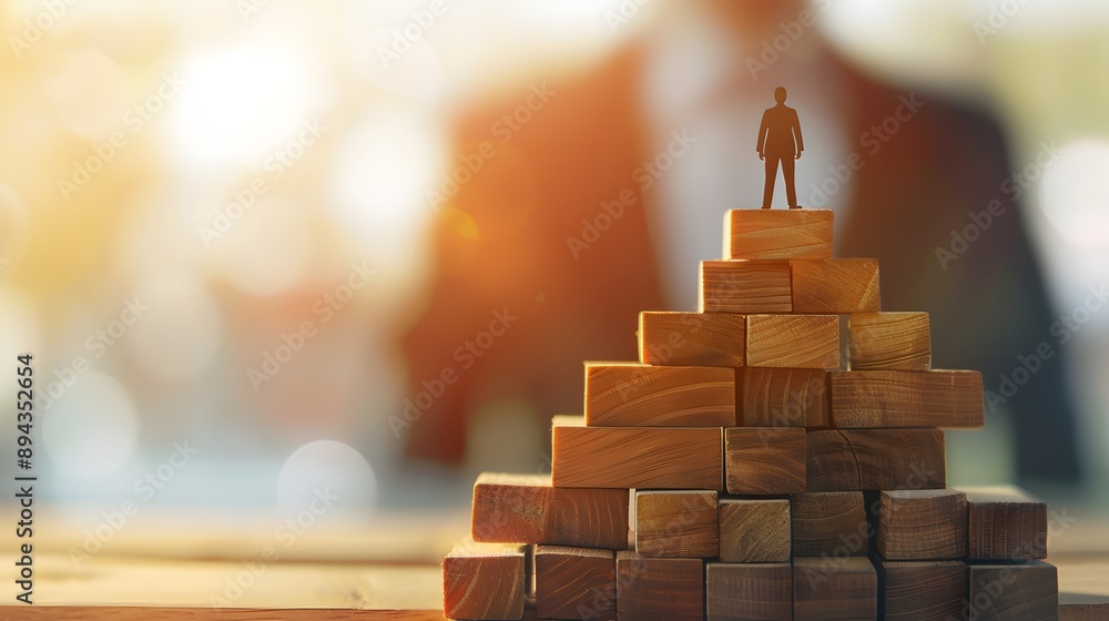 Man standing on top of a wooden block stack, with a sunset-like background, symbolizing the importance of hard work and success.
Man standing on top of a wooden block stack, with a sunset-like background, symbolizing the importance of hard work and success.