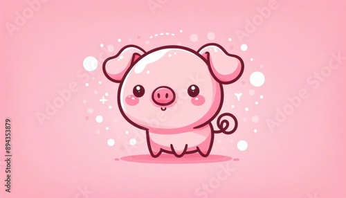 Cute Pig Delight: Adorable Piggy on Pink Canvas