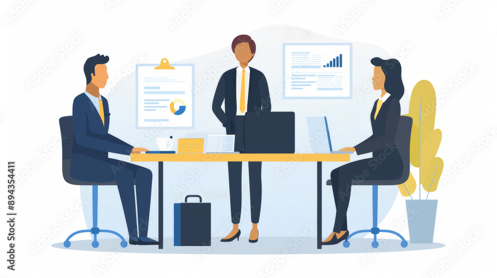 Obraz premium Human Resources manages employees within a company. They hire new employees, train them, help resolve conflicts, and create a positive work environment.