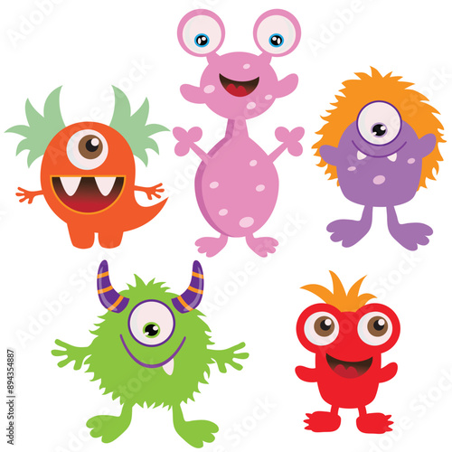 Cute colorful monsters vector cartoon illustration