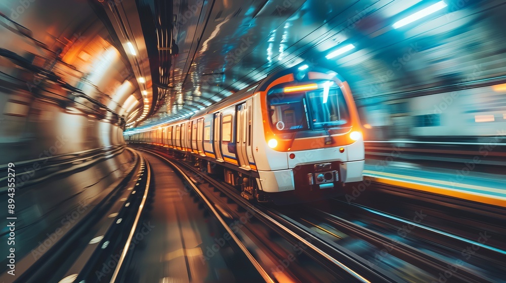 Fototapeta premium Train Speeding Through Tunnel