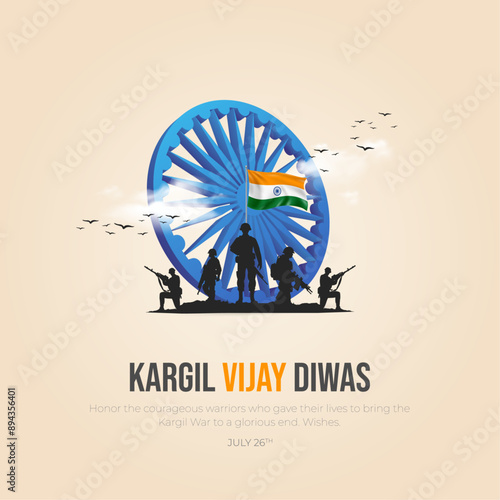 happy kargil vijay diwas. vector illustration of Indian army with flag and ashok chakra. abstract vector illustration design