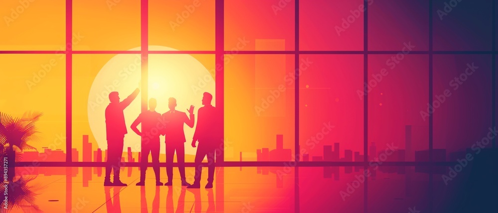 Fototapeta premium A team of professionals in a modern conference room, highfiving each other after a successful presentation, photorealistic, bright and professional, detailed background