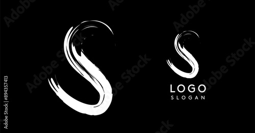 Brushstroke handdrawn letter S. Creative modern logo design, grunge imprint stylish initial logotype for corporate branding, business identity, and professional logos. Vector illustration