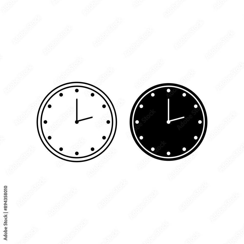 Set of flat design wall clock vector icons. Set of flat design wall clock vector icons.