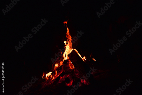 Canvas Print firewood burns, fire coals at night