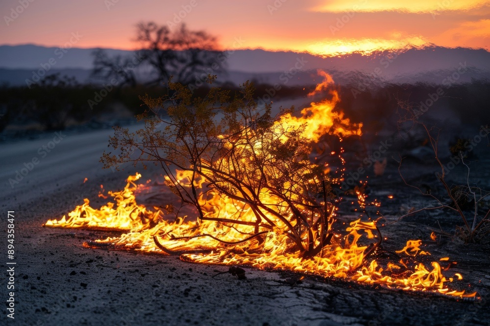 A radiant spread of wildfire captures the dramatic and intense nature of a blaze, with glowing flames and smoldering remains. A radiant spread of wildfire captures the dramatic and intense nature of a blaze, with glowing flames and smoldering remains.
