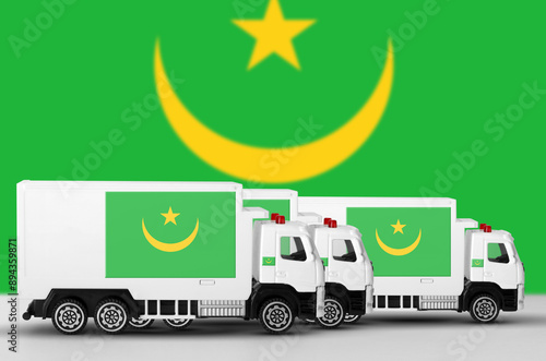 Mauritania flag depicted on side wall of white delivery van close up. Shipping and local delivery concept photo