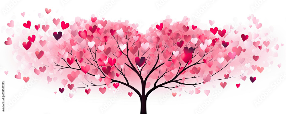 Fototapeta premium Pink red single tree on white background.